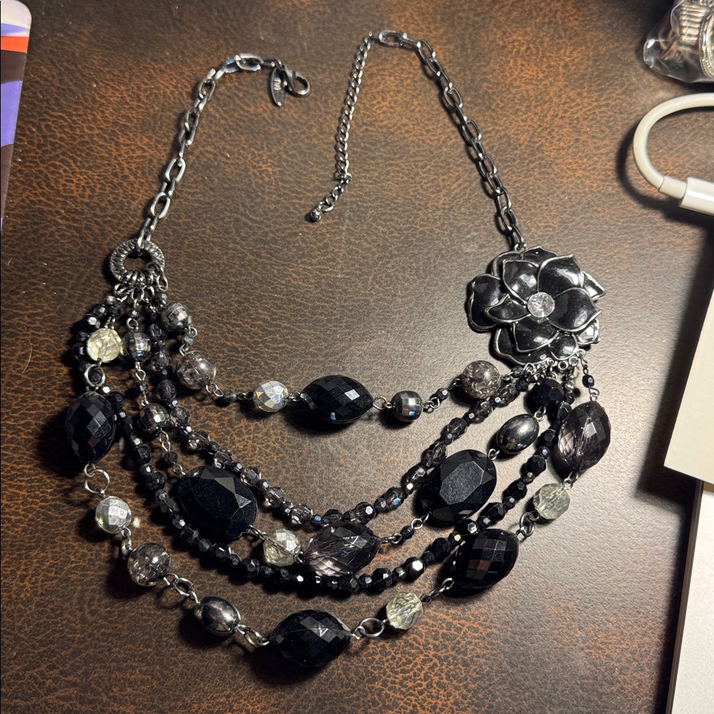 Ny Collection Black And Silver Multi-Strand Necklace